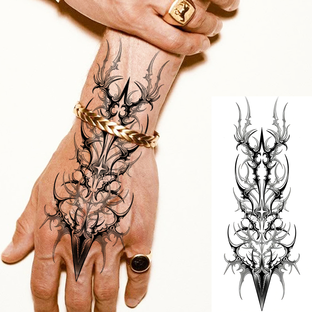 1 Sheet Arrow Totem Temporary Tattoos For Women Men Adults Hands Finger Foot Neck Clavicle Legs Forearm Shank Arm Body Art Makeup, Semi Permanent Temp Fake Tattoo Stickers Waterproof Long Lasting Realistic Tatoos For Festival Party Accessory