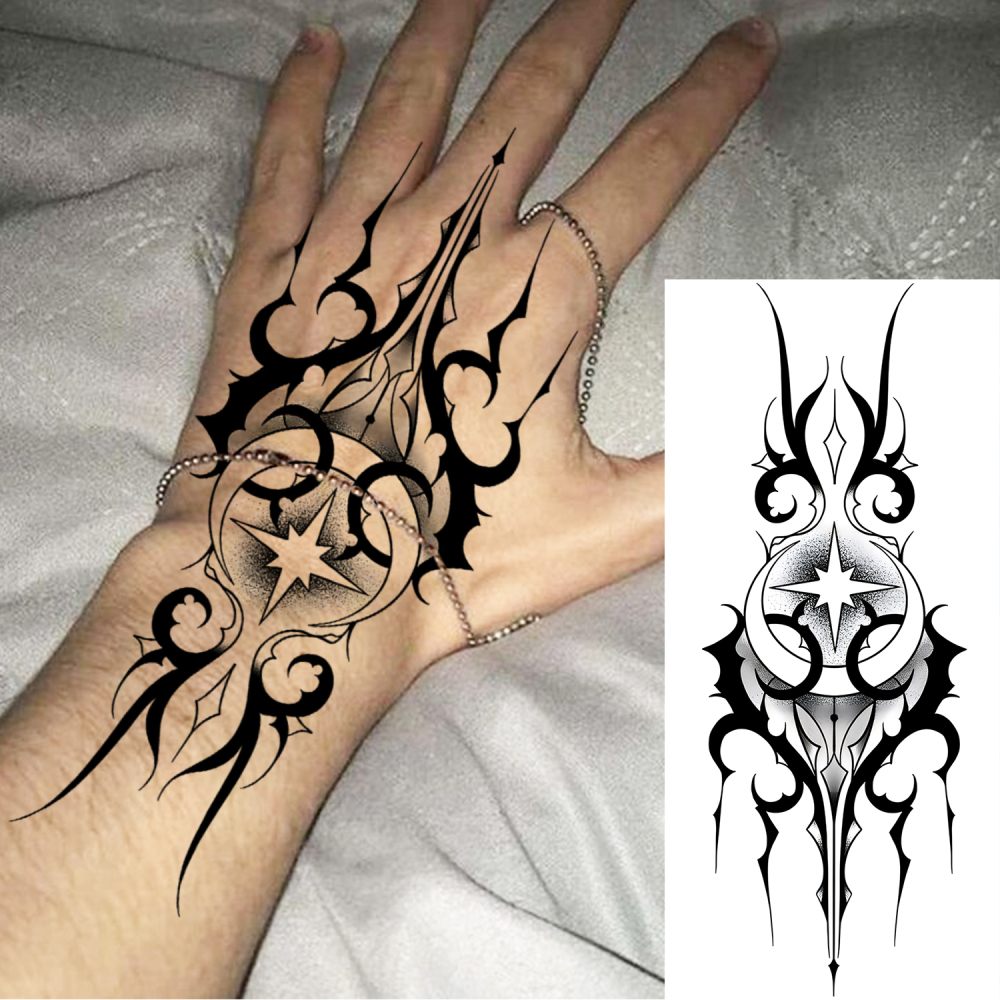 1 Sheet Arrow Totem Temporary Tattoos For Women Men Adults Hands Finger Foot Neck Clavicle Legs Forearm Shank Arm Body Art Makeup, Semi Permanent Temp Fake Tattoo Stickers Waterproof Long Lasting Realistic Tatoos For Festival Party Accessory
