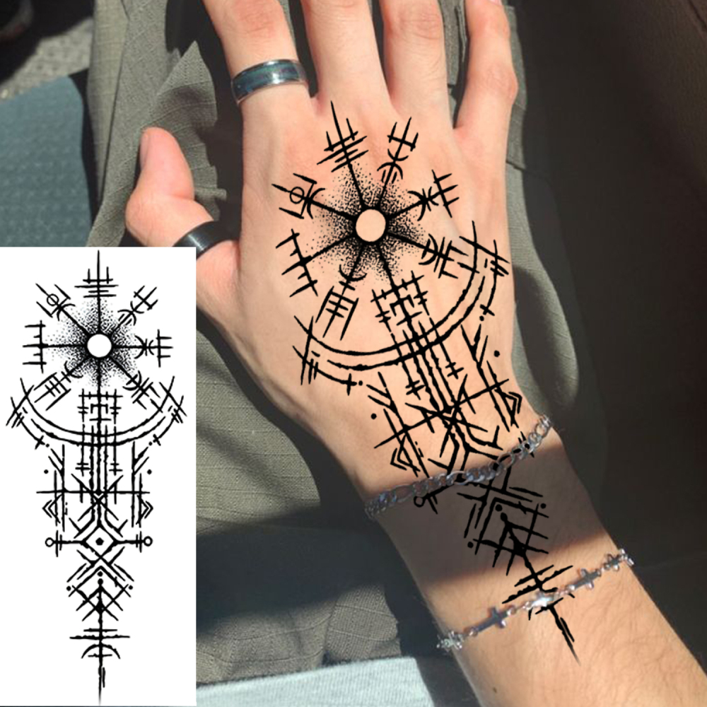 1 Sheet Compass Totem Temporary Tattoos For Women Men Adults Hands Finger Foot Neck Clavicle Legs Forearm Shank Arm Body Art Makeup, Semi Permanent Temp Fake Tattoo Stickers Waterproof Long Lasting Realistic Tatoos For Festival Party Accessory