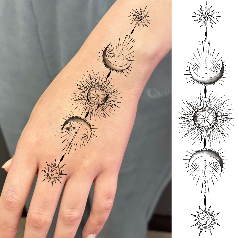 1 Sheet Planets Moon Temporary Tattoos For Women Men Adults Hands Finger Foot Neck Clavicle Legs Forearm Shank Arm Body Art Makeup, Semi Permanent Temp Fake Tattoo Stickers Waterproof Long Lasting Realistic Tatoos For Festival Party Accessory
