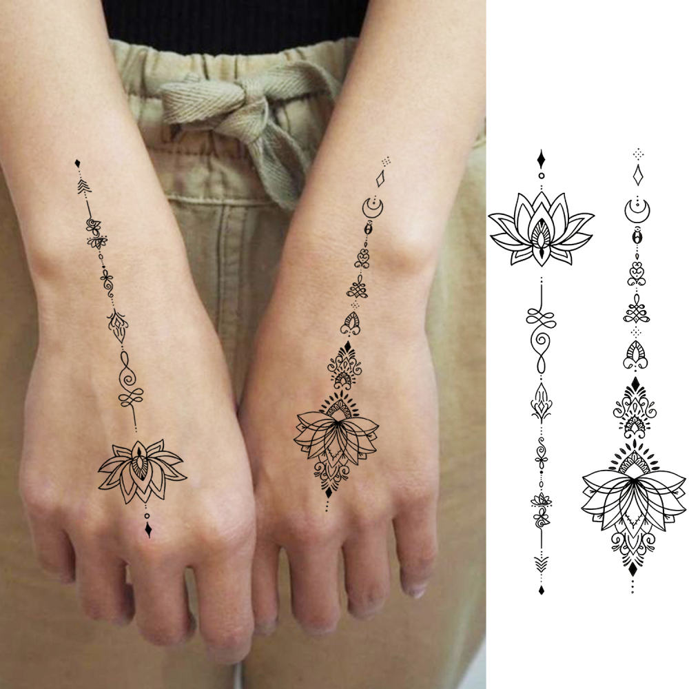 1 Sheet Lotus Flower Temporary Tattoos For Women Men Adults Hands Finger Foot Neck Clavicle Legs Forearm Shank Arm Body Art Makeup, Semi Permanent Temp Fake Tattoo Stickers Waterproof Long Lasting Realistic Tatoos For Festival Party Accessory