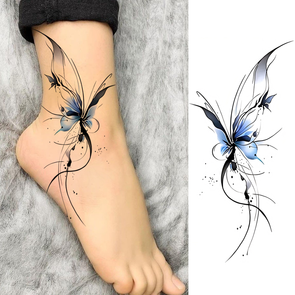 1 Sheet Butterfly Flower Temporary Tattoos For Women Men Adults Hands Finger Foot Neck Clavicle Legs Forearm Shank Arm Body Art Makeup, Semi Permanent Temp Fake Tattoo Stickers Waterproof Long Lasting Realistic Tatoos For Festival Party Accessory