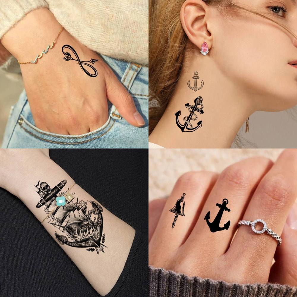 15 Sheets Pirate Anchor Temporary Tattoos For Women Men Adults Kids Hands Finger Foot Neck Clavicle Shank Arm Body Art Makeup, Semi Permanent Temp Fake Tattoo Stickers Waterproof Long Lasting Realistic Tatoos For Festival Party Accessory
