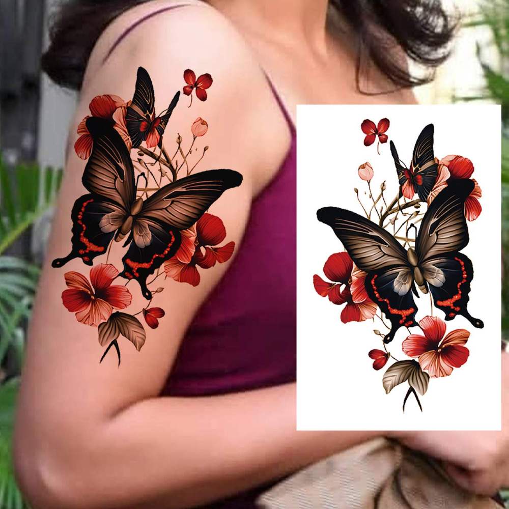 6 Sheets Butterfly Temporary Tattoos For Women Men Adults Hands Finger Foot Neck Clavicle Shank Arm Body Art Makeup, Semi Permanent Temp Fake Tattoo Stickers Waterproof Long Lasting Realistic Tatoos For Festival Party Accessory