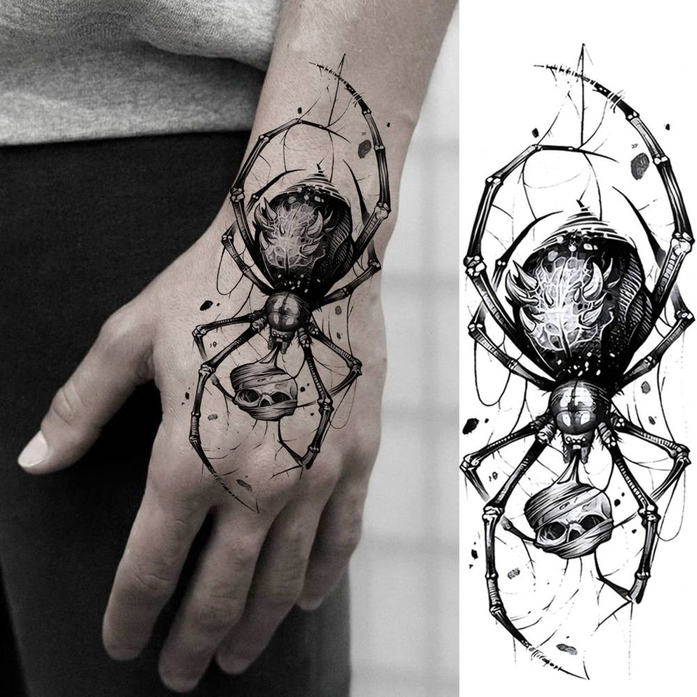 1 Sheet Spider Halloween Temporary Tattoos For Women Men Adults Hands Finger Foot Neck Clavicle Legs Forearm Shank Arm Body Art Makeup, Semi Permanent Temp Fake Tattoo Stickers Waterproof Long Lasting Realistic Tatoos For Festival Party Accessory