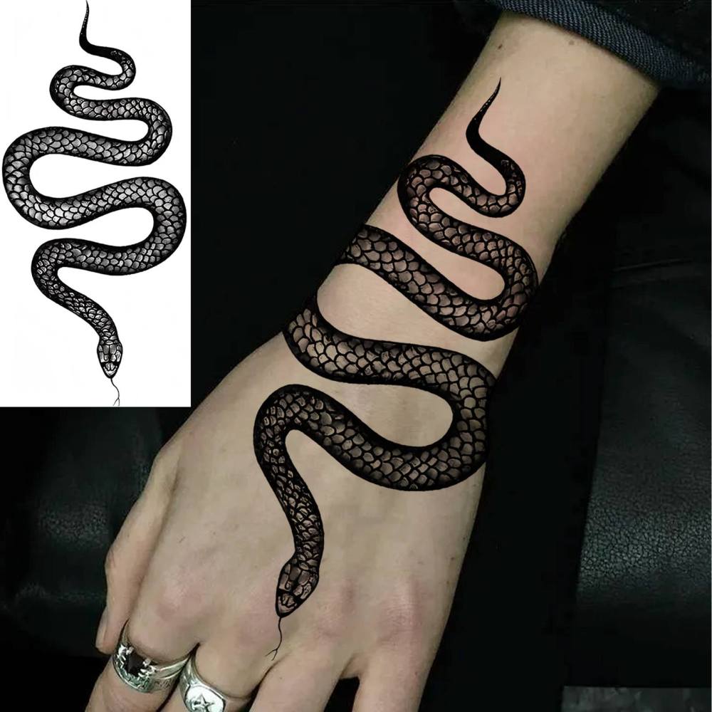 1 Sheet Snake Temporary Tattoos For Women Men Adults Hands Finger Foot Neck Clavicle Legs Forearm Shank Arm Body Art Makeup, Semi Permanent Temp Fake Tattoo Stickers Waterproof Long Lasting Realistic Tatoos For Festival Party Accessory