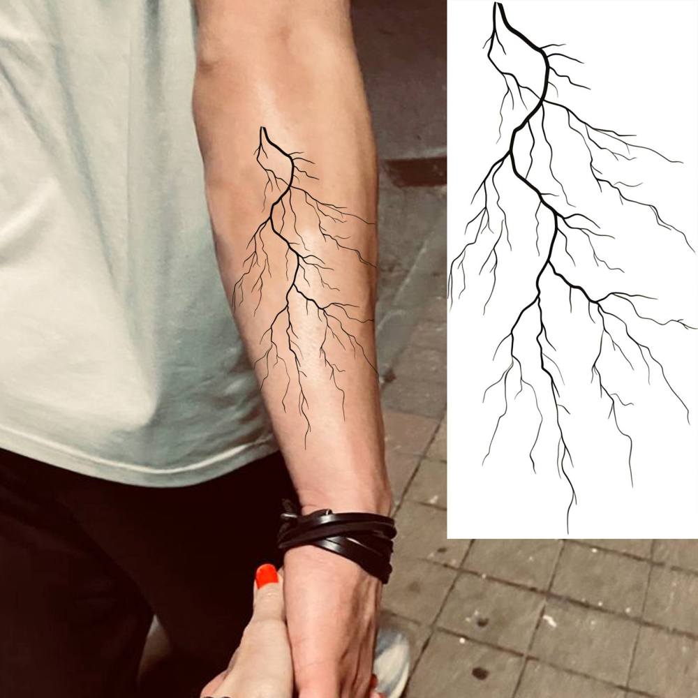 1 Sheet Blood vessels lightning Temporary Tattoos For Women Men Adults Hands Finger Foot Neck Clavicle Legs Forearm Shank Arm Body Art Makeup, Semi Permanent Temp Fake Tattoo Stickers Waterproof Long Lasting Realistic Tatoos For Festival Party Accessory
