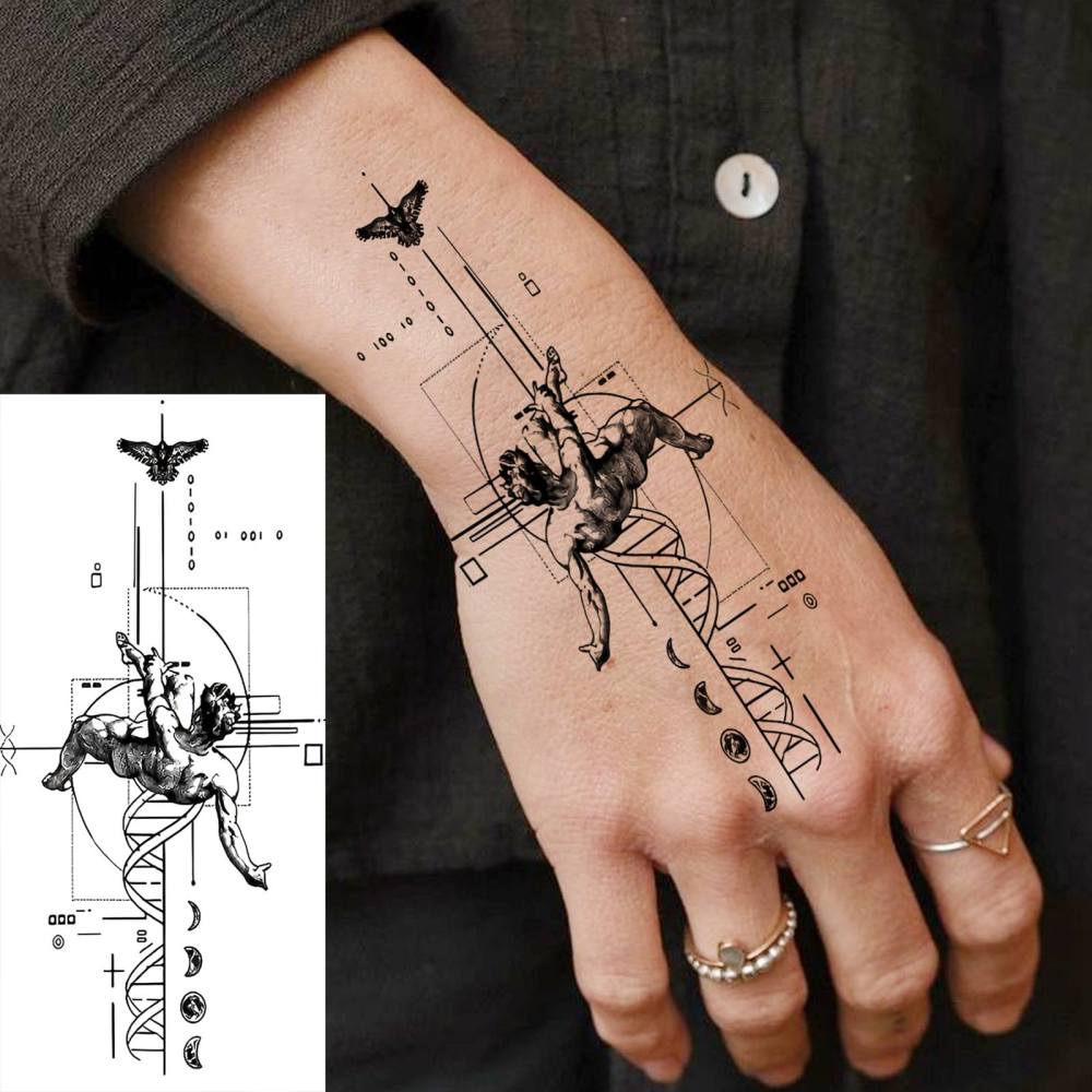 1 Sheet Agnel Abstract Temporary Tattoos For Women Men Adults Hands Finger Foot Neck Clavicle Legs Forearm Shank Arm Body Art Makeup, Semi Permanent Temp Fake Tattoo Stickers Waterproof Long Lasting Realistic Tatoos For Festival Party Accessory
