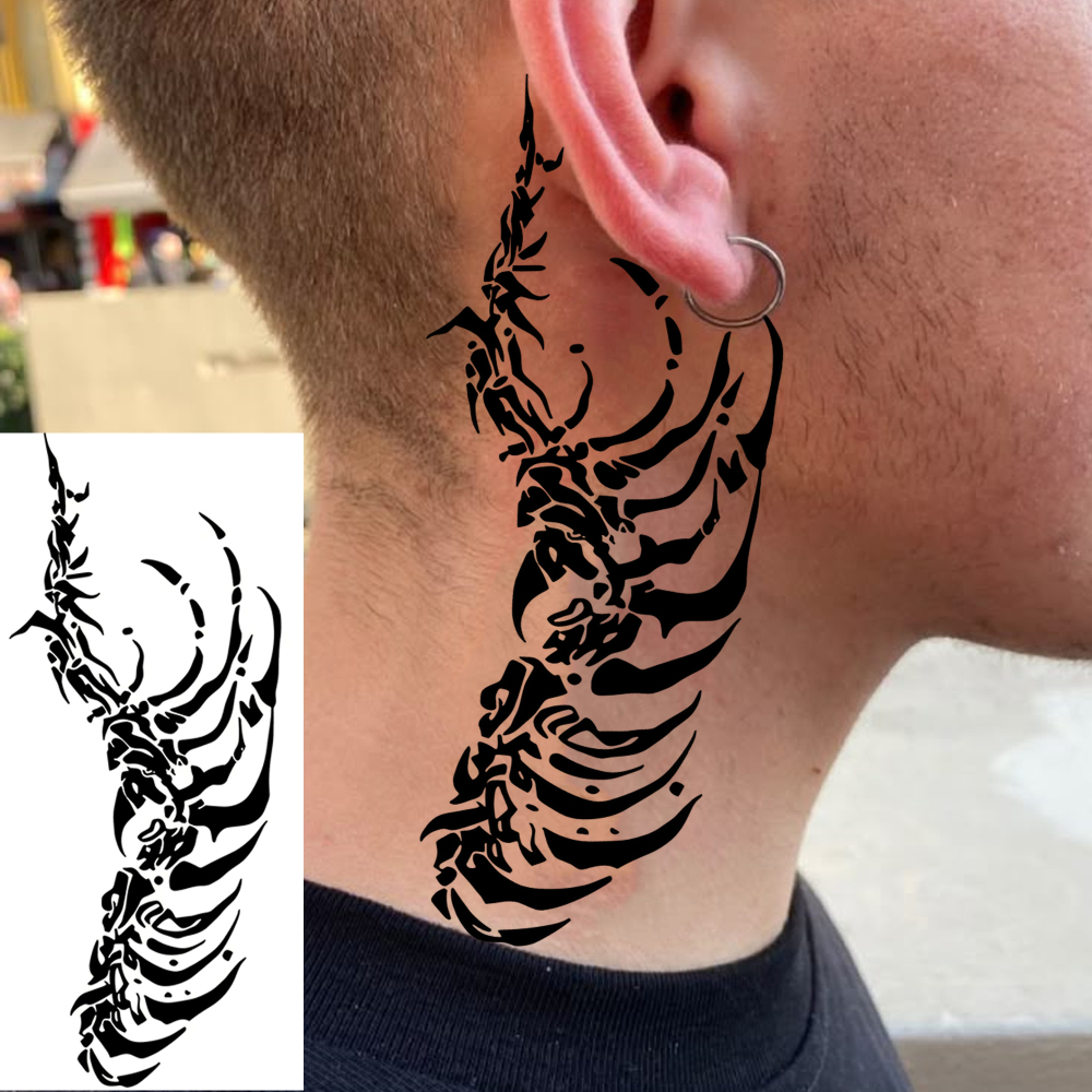 1 Sheet bone Temporary Tattoos For Women Men Adults Hands Finger Foot Neck Clavicle Legs Forearm Shank Arm Body Art Makeup, Semi Permanent Temp Fake Tattoo Stickers Waterproof Long Lasting Realistic Tatoos For Festival Party Accessory