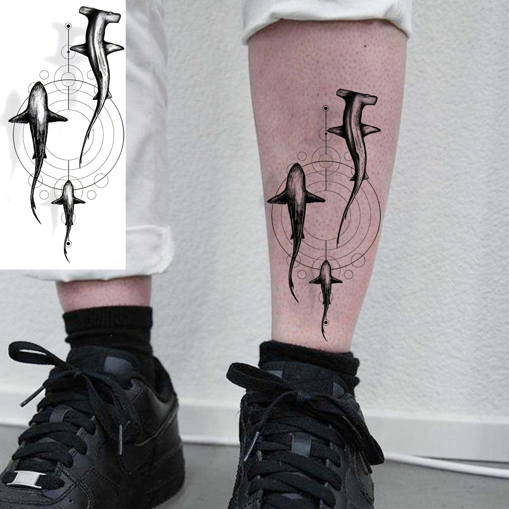 1 Sheet Shark Temporary Tattoos For Women Men Adults Hands Finger Foot Neck Clavicle Legs Forearm Shank Arm Body Art Makeup, Semi Permanent Temp Fake Tattoo Stickers Waterproof Long Lasting Realistic Tatoos For Festival Party Accessory