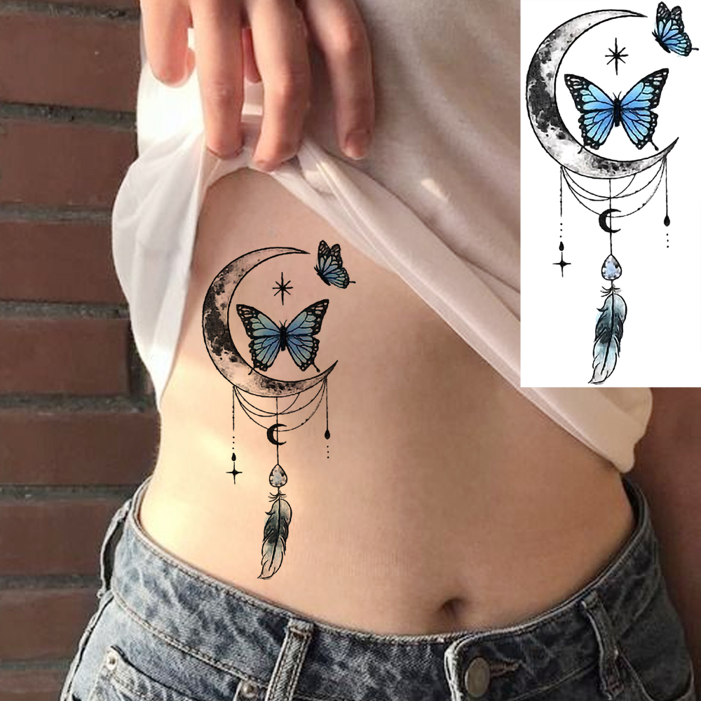 1 Sheet Dreamcather Butterfly MoonTemporary Tattoos For Women Men Adults Hands Finger Foot Neck Clavicle Legs Forearm Shank Arm Body Art Makeup, Semi Permanent Temp Fake Tattoo Stickers Waterproof Long Lasting Realistic Tatoos For Festival Party Accessory
