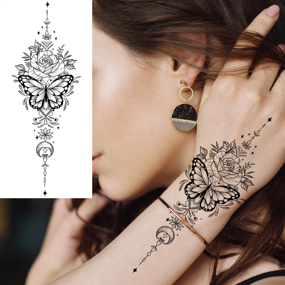 1 Sheet Lotus Flower Temporary Tattoos For Women Men Adults Hands Finger Foot Neck Clavicle Legs Forearm Shank Arm Body Art Makeup, Semi Permanent Temp Fake Tattoo Stickers Waterproof Long Lasting Realistic Tatoos For Festival Party Accessory