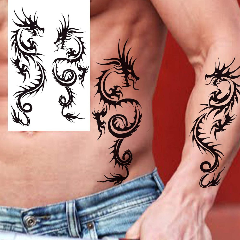 6 Sheets Dragon Temporary Tattoos For Women Men Adults Hands Finger Foot Neck Clavicle Shank Arm Body Art Makeup, Semi Permanent Temp Fake Tattoo Stickers Waterproof Long Lasting Realistic Tatoos For Festival Party Accessory