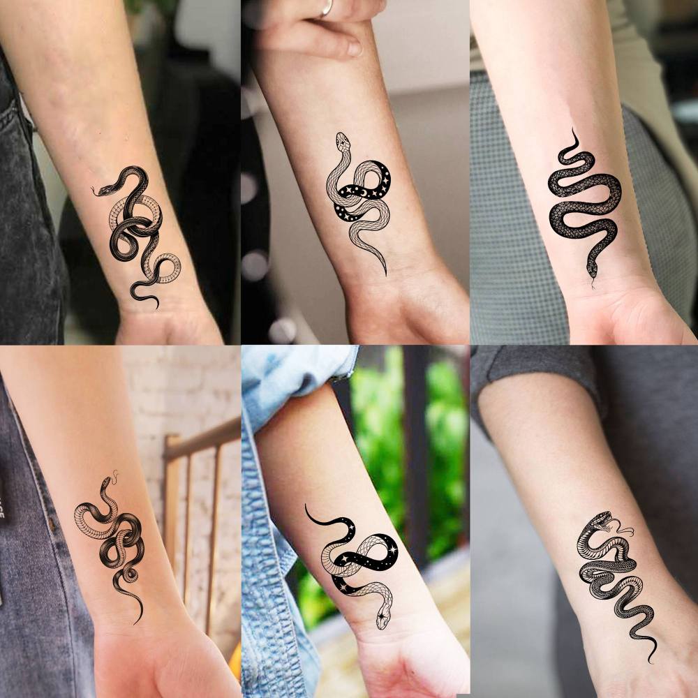 18 Sheets Cobra Snake Temporary Tattoos For Women Men Adults Kids Hands Finger Foot Neck Clavicle Shank Arm Body Art Makeup, Semi Permanent Temp Fake Tattoo Stickers Waterproof Long Lasting Realistic Tatoos For Festival Party Accessory