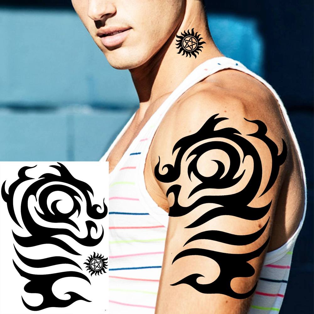 6 Sheets Maori Temporary Tattoos For Women Men Adults Kids Hands Finger Foot Neck Clavicle Shank Arm Body Art Makeup, Semi Permanent Temp Fake Tattoo Stickers Waterproof Long Lasting Realistic Tatoos For Festival Party Accessory