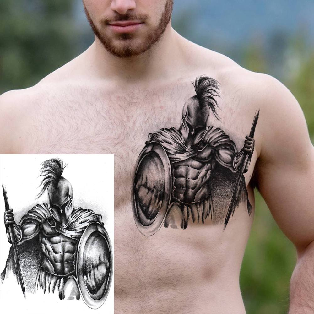 6 Sheets Spartan Warriors Temporary Tattoos For Women Men Adults Hands Finger Foot Neck Clavicle Shank Arm Body Art Makeup, Semi Permanent Temp Fake Tattoo Stickers Waterproof Long Lasting Realistic Tatoos For Festival Party Accessory