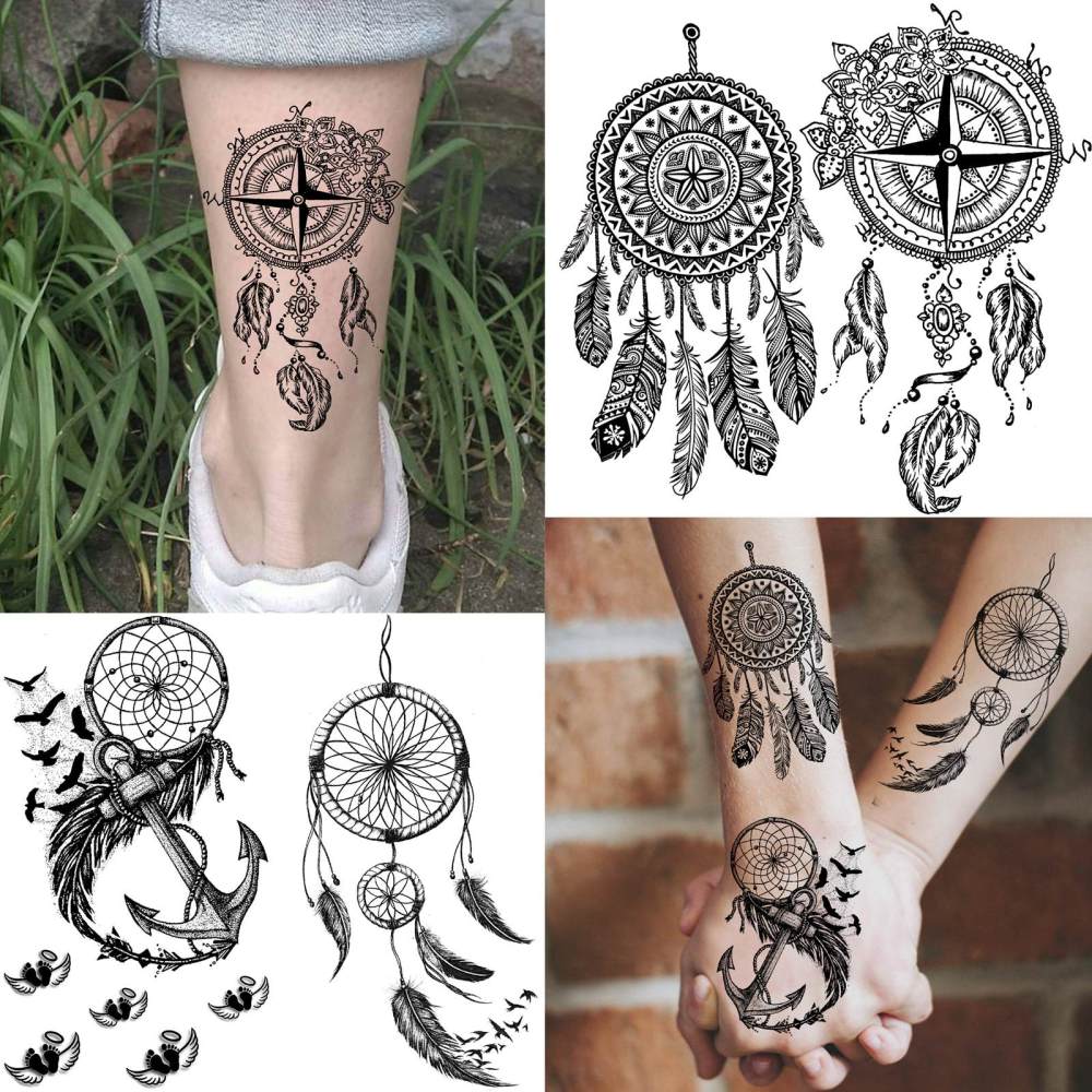 15 Sheets Dreamcatcher Temporary Tattoos For Women Men Adults Hands Finger Foot Neck Clavicle Legs Thigh Forearm Shank Arm Body Art Makeup, Semi Permanent Temp Fake Tattoo Stickers Waterproof Long Lasting Realistic Tatoos For Festival Party Accessory