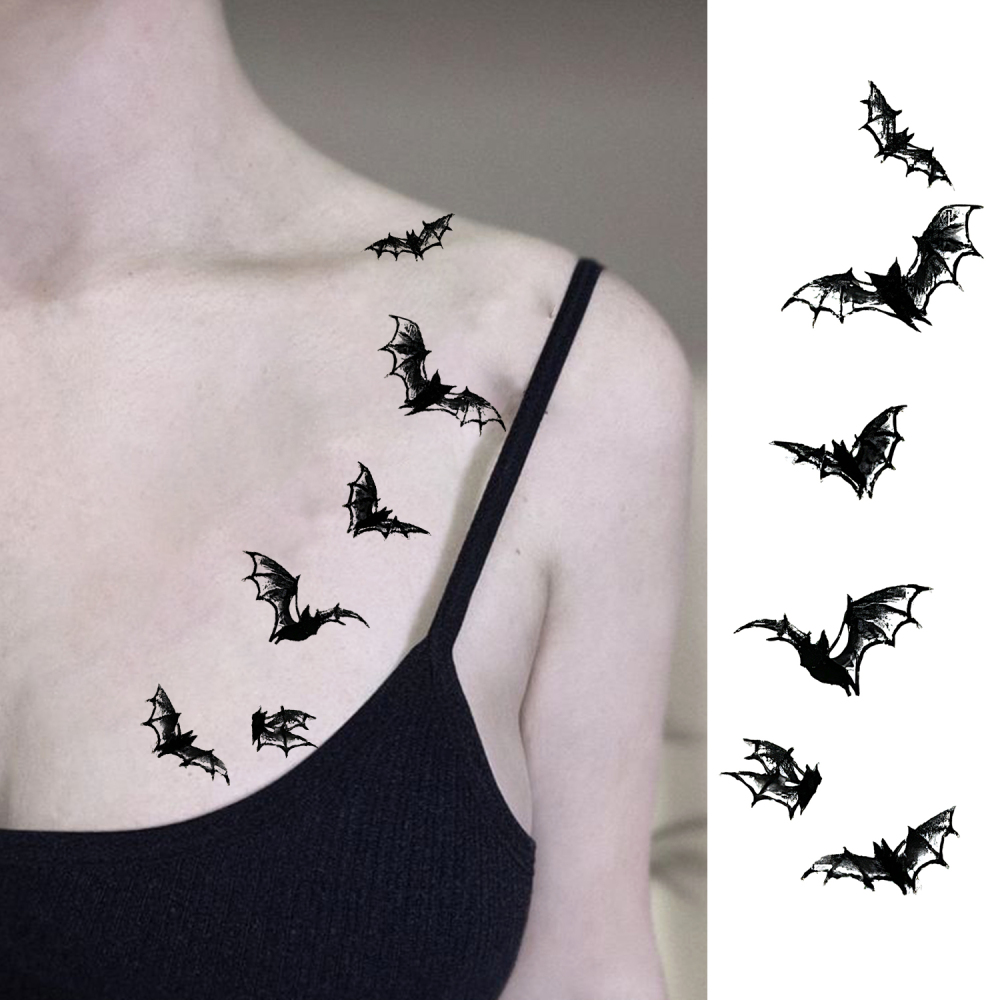 1 Sheet Bat Temporary Tattoos For Women Men Adults Hands Finger Foot Neck Clavicle Legs Forearm Shank Arm Body Art Makeup, Semi Permanent Temp Fake Tattoo Stickers Waterproof Long Lasting Realistic Tatoos For Festival Party Accessory