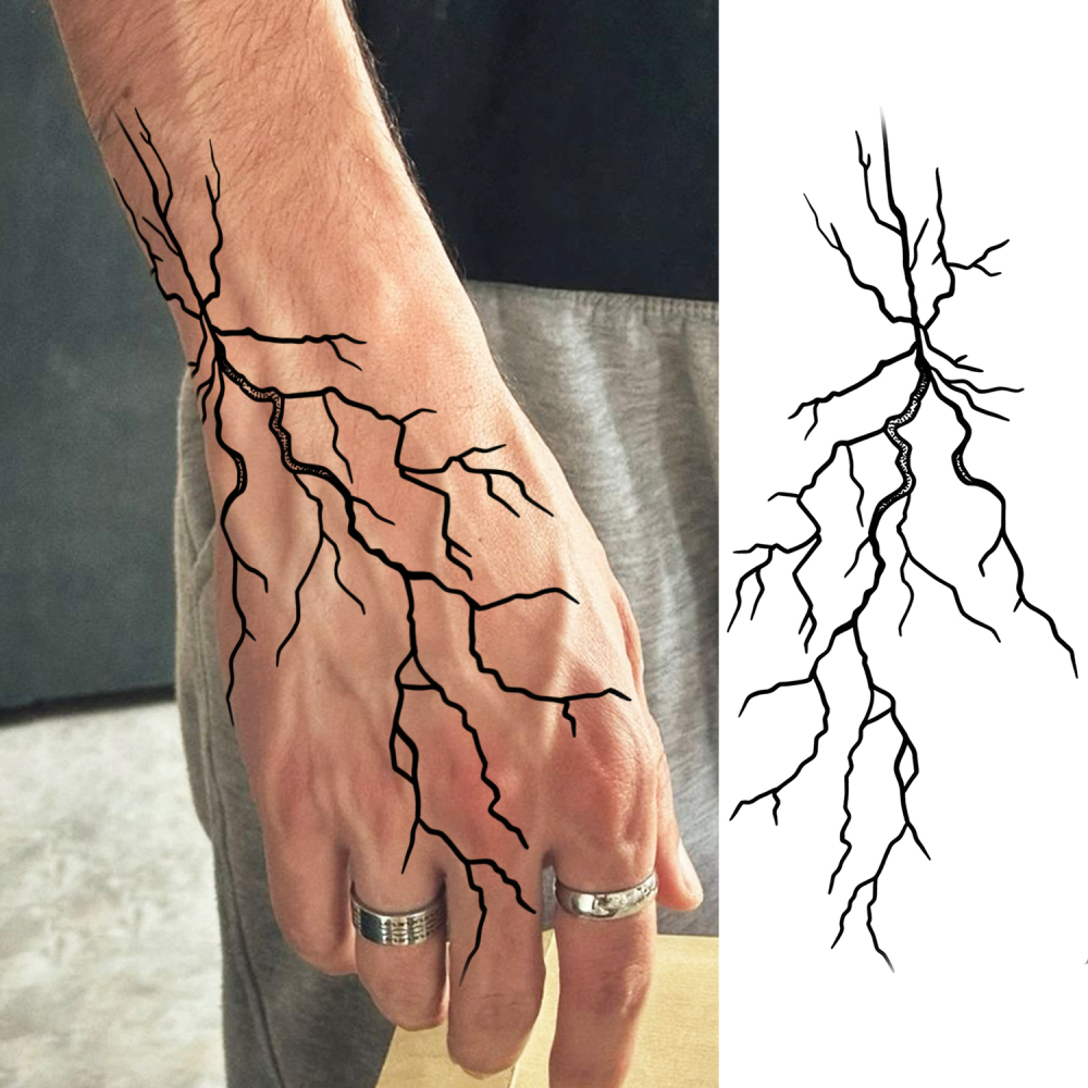 1 Sheet Blood vessels lightning Temporary Tattoos For Women Men Adults Hands Finger Foot Neck Clavicle Legs Forearm Shank Arm Body Art Makeup, Semi Permanent Temp Fake Tattoo Stickers Waterproof Long Lasting Realistic Tatoos For Festival Party Accessory