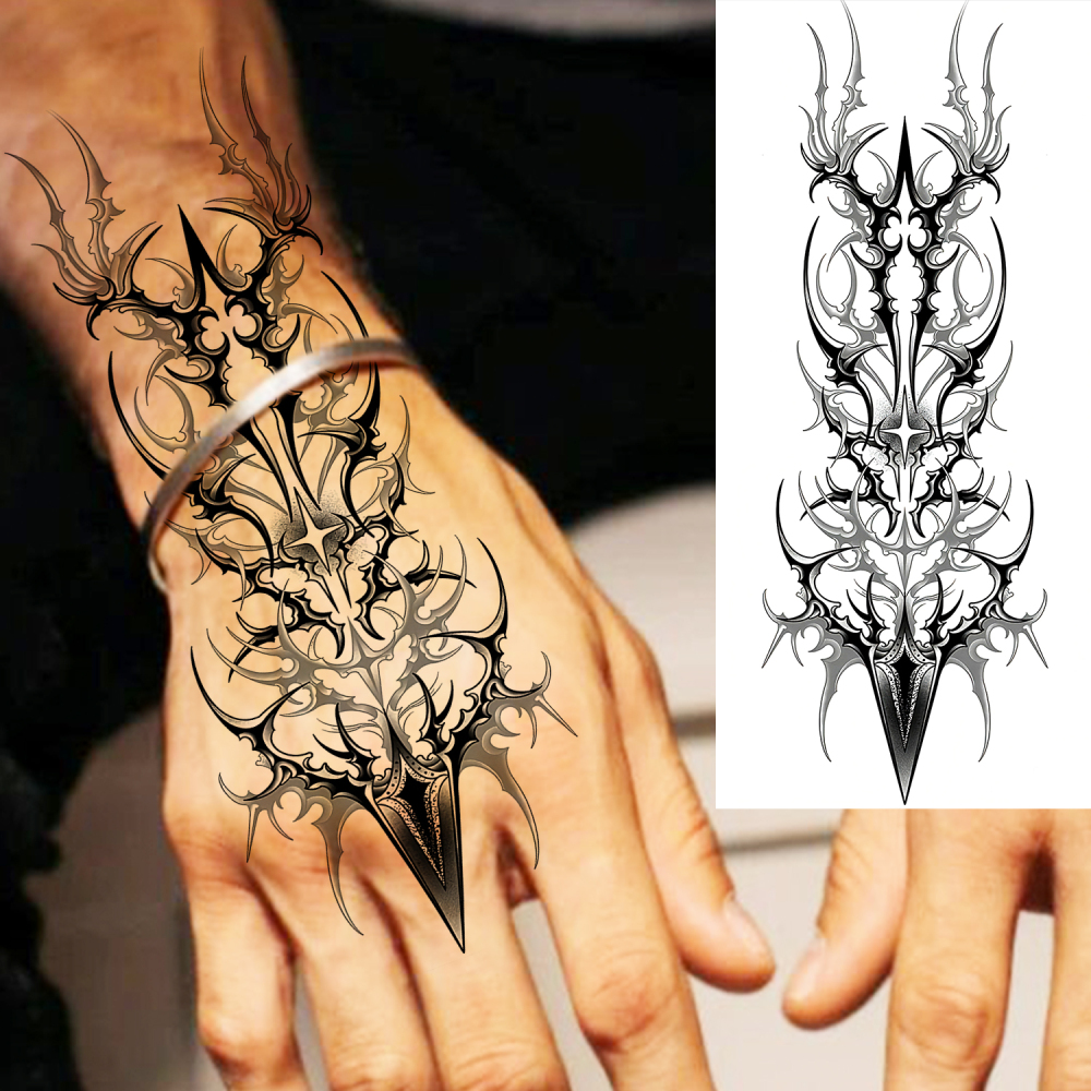 1 Sheet Arrow Totem Temporary Tattoos For Women Men Adults Hands Finger Foot Neck Clavicle Legs Forearm Shank Arm Body Art Makeup, Semi Permanent Temp Fake Tattoo Stickers Waterproof Long Lasting Realistic Tatoos For Festival Party Accessory