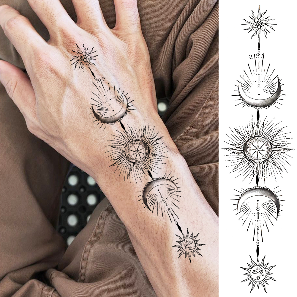 1 Sheet Planets Moon Temporary Tattoos For Women Men Adults Hands Finger Foot Neck Clavicle Legs Forearm Shank Arm Body Art Makeup, Semi Permanent Temp Fake Tattoo Stickers Waterproof Long Lasting Realistic Tatoos For Festival Party Accessory