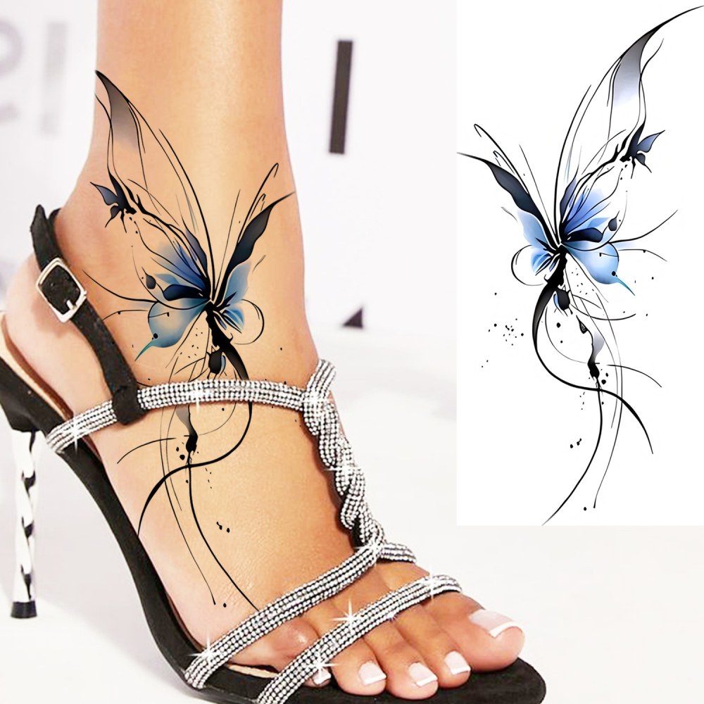 1 Sheet Butterfly Flower Temporary Tattoos For Women Men Adults Hands Finger Foot Neck Clavicle Legs Forearm Shank Arm Body Art Makeup, Semi Permanent Temp Fake Tattoo Stickers Waterproof Long Lasting Realistic Tatoos For Festival Party Accessory