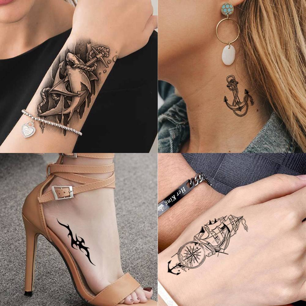 15 Sheets Pirate Anchor Temporary Tattoos For Women Men Adults Kids Hands Finger Foot Neck Clavicle Shank Arm Body Art Makeup, Semi Permanent Temp Fake Tattoo Stickers Waterproof Long Lasting Realistic Tatoos For Festival Party Accessory