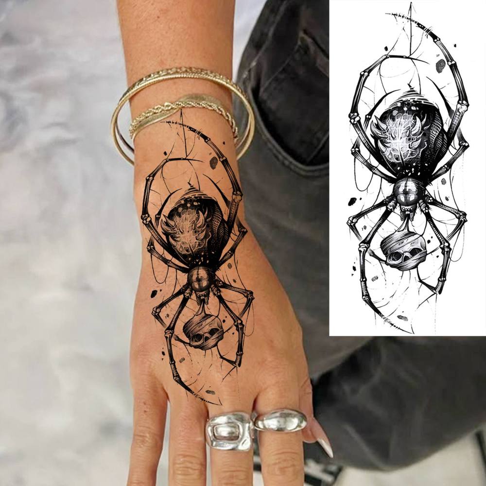 1 Sheet Spider Halloween Temporary Tattoos For Women Men Adults Hands Finger Foot Neck Clavicle Legs Forearm Shank Arm Body Art Makeup, Semi Permanent Temp Fake Tattoo Stickers Waterproof Long Lasting Realistic Tatoos For Festival Party Accessory