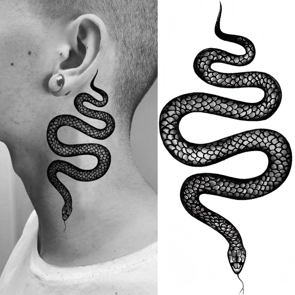 1 Sheet Snake Temporary Tattoos For Women Men Adults Hands Finger Foot Neck Clavicle Legs Forearm Shank Arm Body Art Makeup, Semi Permanent Temp Fake Tattoo Stickers Waterproof Long Lasting Realistic Tatoos For Festival Party Accessory