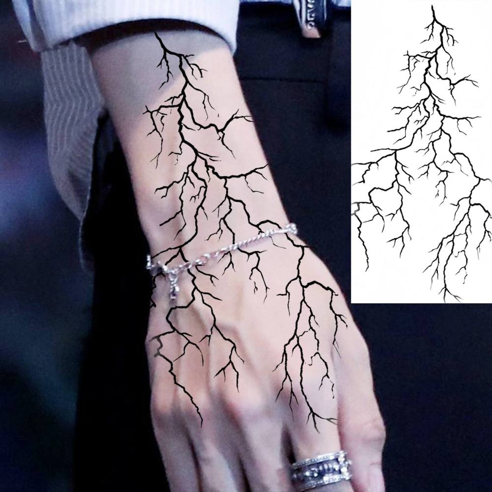 1 Sheet Blood vessels lightning Temporary Tattoos For Women Men Adults Hands Finger Foot Neck Clavicle Legs Forearm Shank Arm Body Art Makeup, Semi Permanent Temp Fake Tattoo Stickers Waterproof Long Lasting Realistic Tatoos For Festival Party Accessory
