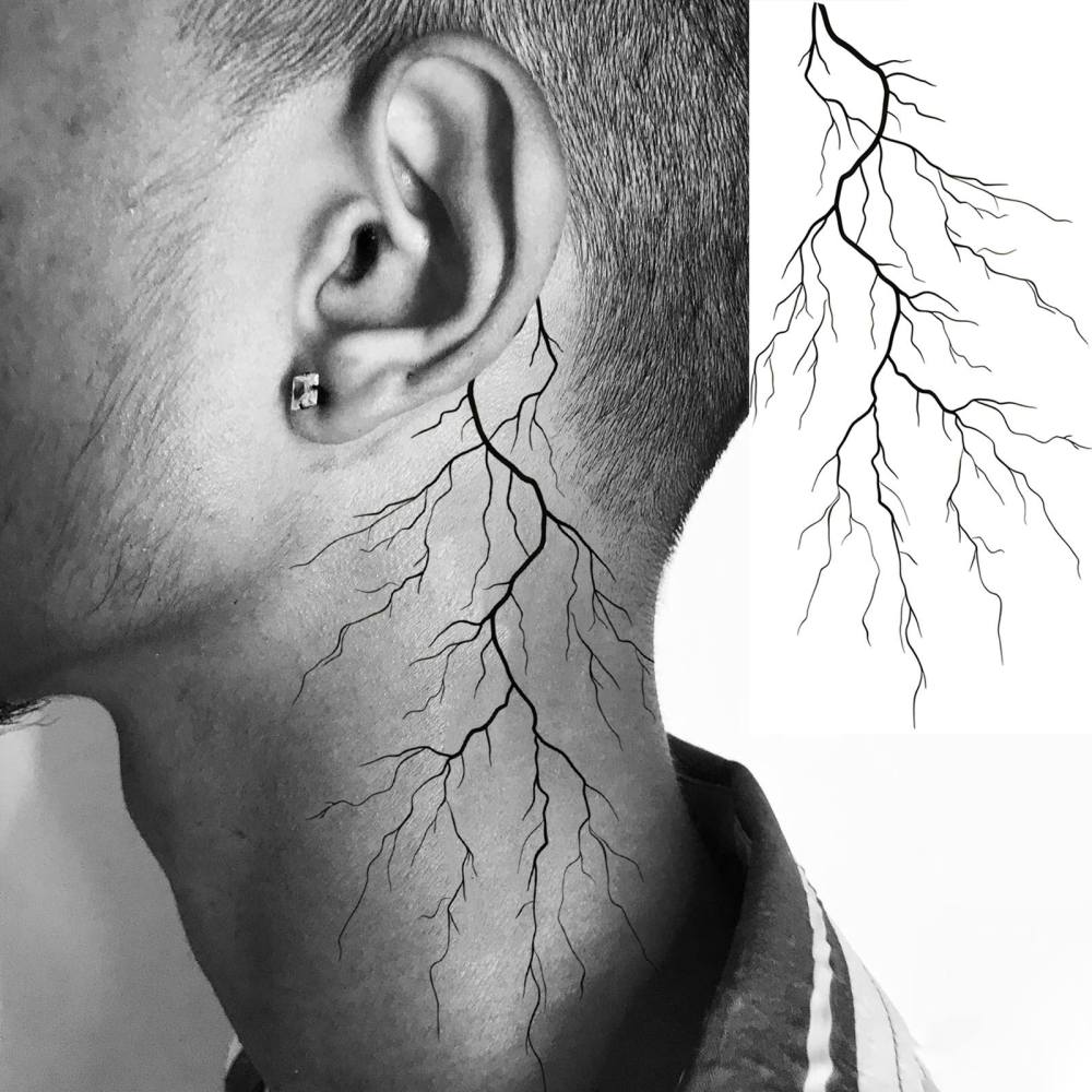 1 Sheet Blood vessels lightning Temporary Tattoos For Women Men Adults Hands Finger Foot Neck Clavicle Legs Forearm Shank Arm Body Art Makeup, Semi Permanent Temp Fake Tattoo Stickers Waterproof Long Lasting Realistic Tatoos For Festival Party Accessory
