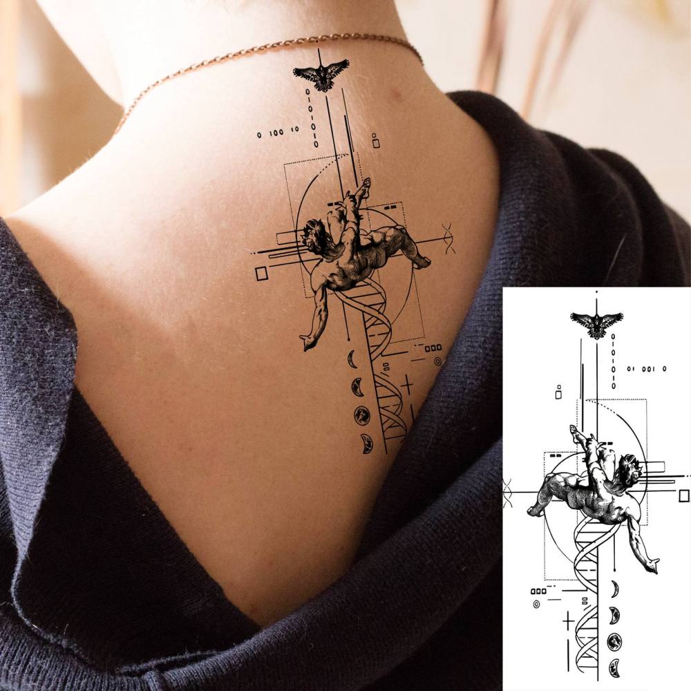 1 Sheet Agnel Abstract Temporary Tattoos For Women Men Adults Hands Finger Foot Neck Clavicle Legs Forearm Shank Arm Body Art Makeup, Semi Permanent Temp Fake Tattoo Stickers Waterproof Long Lasting Realistic Tatoos For Festival Party Accessory