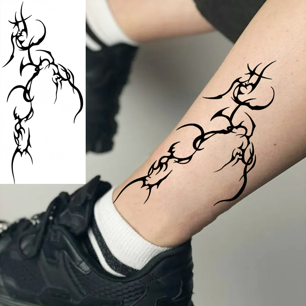 1 Sheet Tribal Temporary Tattoos For Women Men Adults Hands Finger Foot Neck Clavicle Legs Forearm Shank Arm Body Art Makeup, Semi Permanent Temp Fake Tattoo Stickers Waterproof Long Lasting Realistic Tatoos For Festival Party Accessory