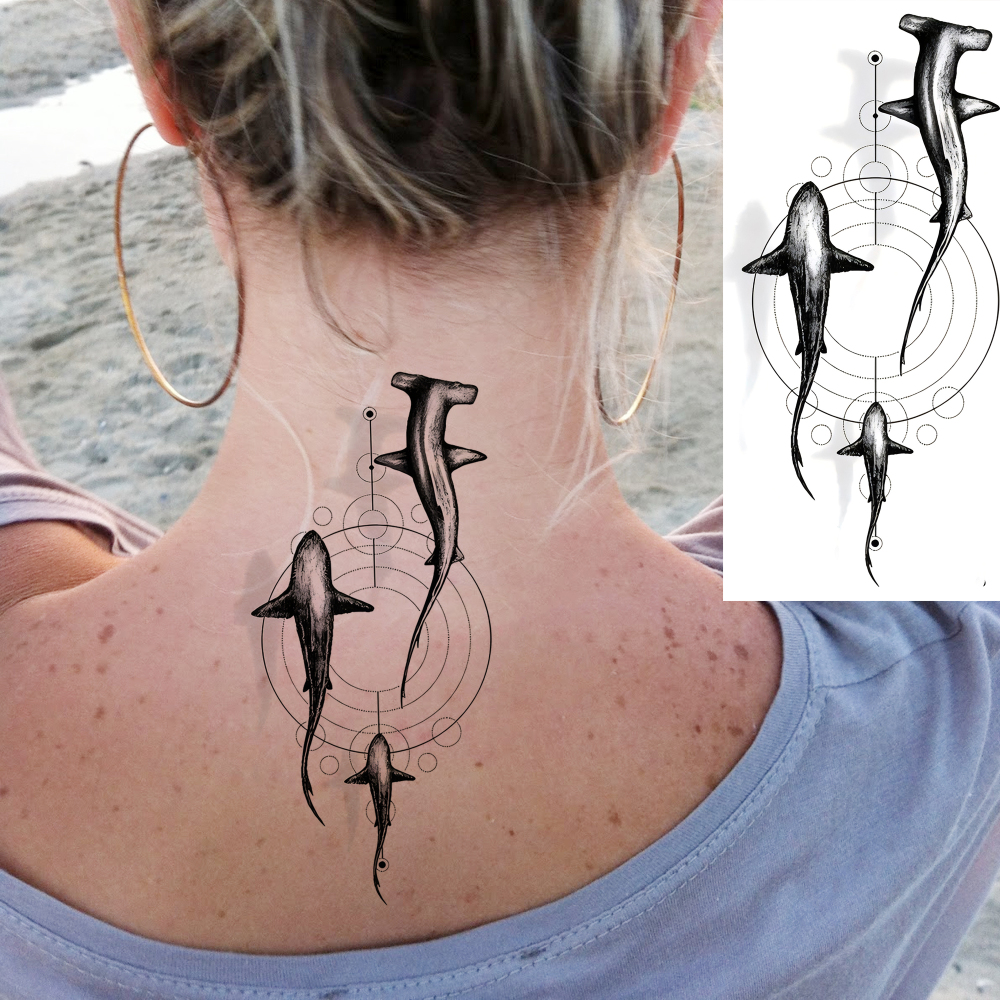 1 Sheet Shark Temporary Tattoos For Women Men Adults Hands Finger Foot Neck Clavicle Legs Forearm Shank Arm Body Art Makeup, Semi Permanent Temp Fake Tattoo Stickers Waterproof Long Lasting Realistic Tatoos For Festival Party Accessory