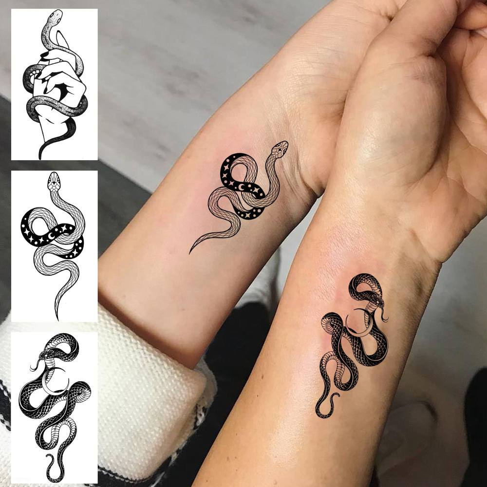 18 Sheets Cobra Snake Temporary Tattoos For Women Men Adults Kids Hands Finger Foot Neck Clavicle Shank Arm Body Art Makeup, Semi Permanent Temp Fake Tattoo Stickers Waterproof Long Lasting Realistic Tatoos For Festival Party Accessory