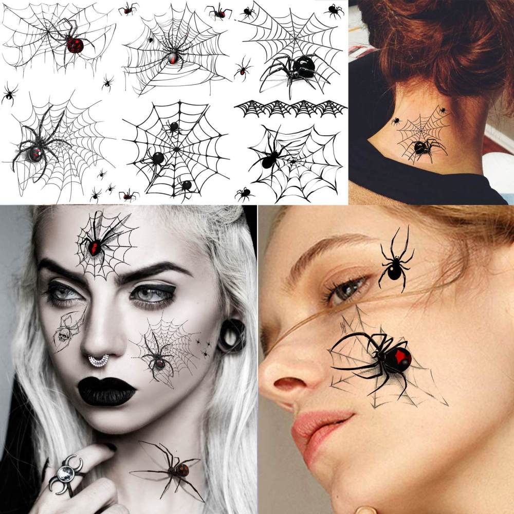15 Sheets Spider Temporary Tattoos For Women Men Adults Hands Finger Foot Neck Clavicle Legs Thigh Forearm Shank Arm Body Art Makeup, Semi Permanent Temp Fake Tattoo Stickers Waterproof Long Lasting Realistic Tatoos For Festival Party Accessory