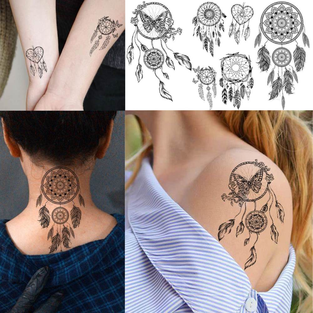 15 Sheets Dreamcatcher Temporary Tattoos For Women Men Adults Hands Finger Foot Neck Clavicle Legs Thigh Forearm Shank Arm Body Art Makeup, Semi Permanent Temp Fake Tattoo Stickers Waterproof Long Lasting Realistic Tatoos For Festival Party Accessory