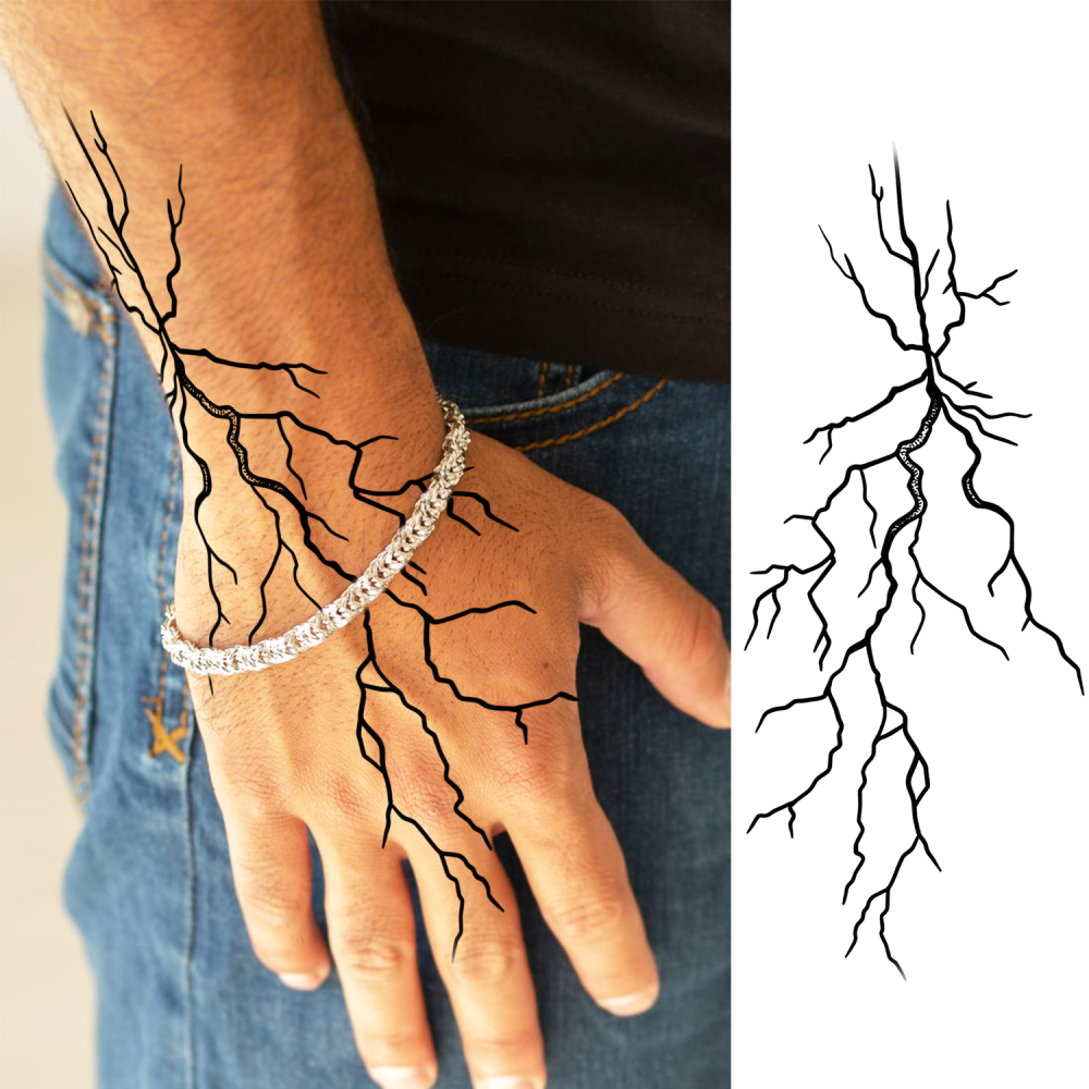 1 Sheet Blood vessels lightning Temporary Tattoos For Women Men Adults Hands Finger Foot Neck Clavicle Legs Forearm Shank Arm Body Art Makeup, Semi Permanent Temp Fake Tattoo Stickers Waterproof Long Lasting Realistic Tatoos For Festival Party Accessory
