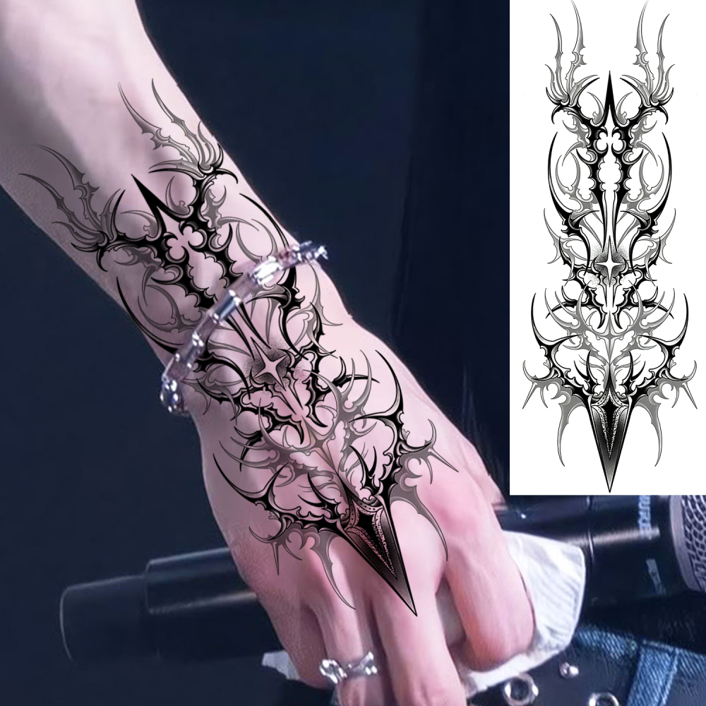 1 Sheet Arrow Totem Temporary Tattoos For Women Men Adults Hands Finger Foot Neck Clavicle Legs Forearm Shank Arm Body Art Makeup, Semi Permanent Temp Fake Tattoo Stickers Waterproof Long Lasting Realistic Tatoos For Festival Party Accessory