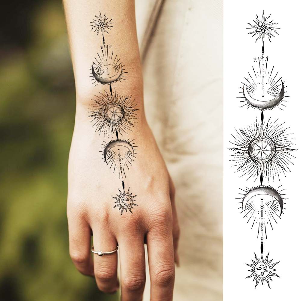 1 Sheet Planets Moon Temporary Tattoos For Women Men Adults Hands Finger Foot Neck Clavicle Legs Forearm Shank Arm Body Art Makeup, Semi Permanent Temp Fake Tattoo Stickers Waterproof Long Lasting Realistic Tatoos For Festival Party Accessory