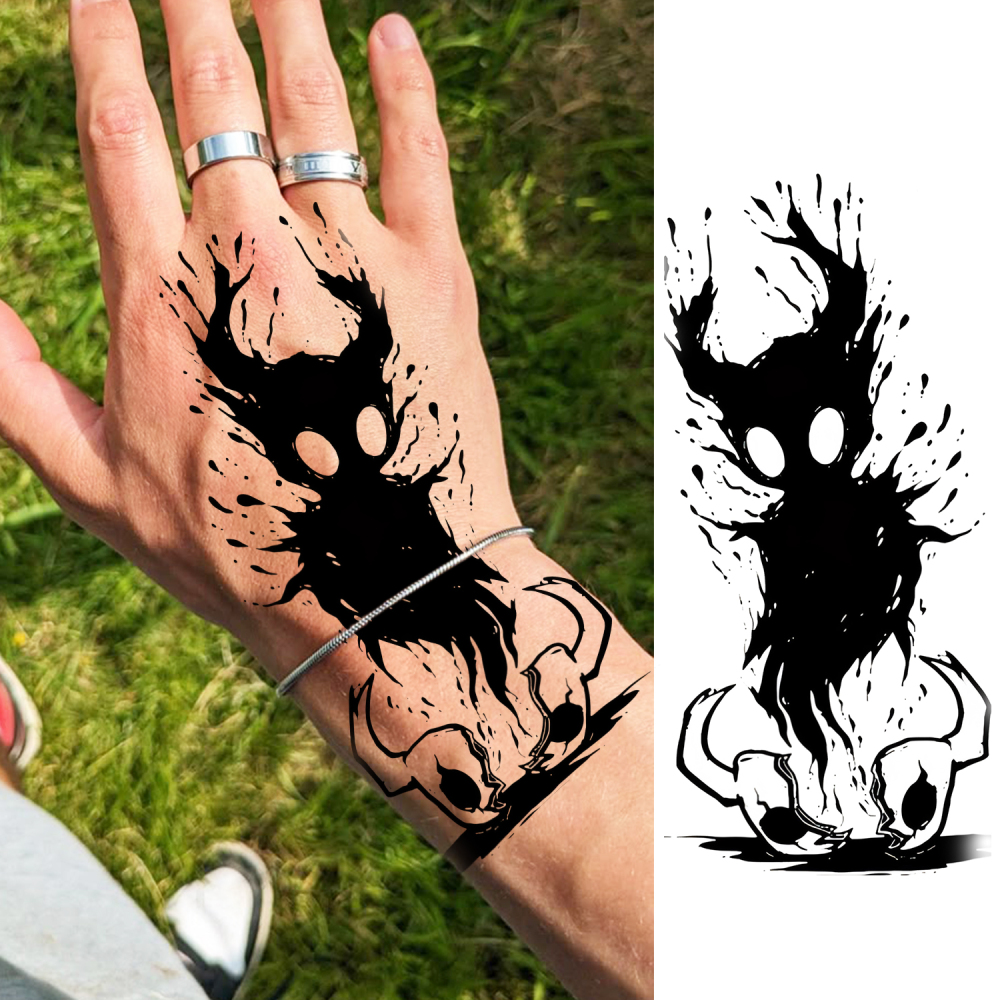 1 Sheet Ghost Temporary Tattoos For Women Men Adults Hands Finger Foot Neck Clavicle Legs Forearm Shank Arm Body Art Makeup, Semi Permanent Temp Fake Tattoo Stickers Waterproof Long Lasting Realistic Tatoos For Festival Party Accessory