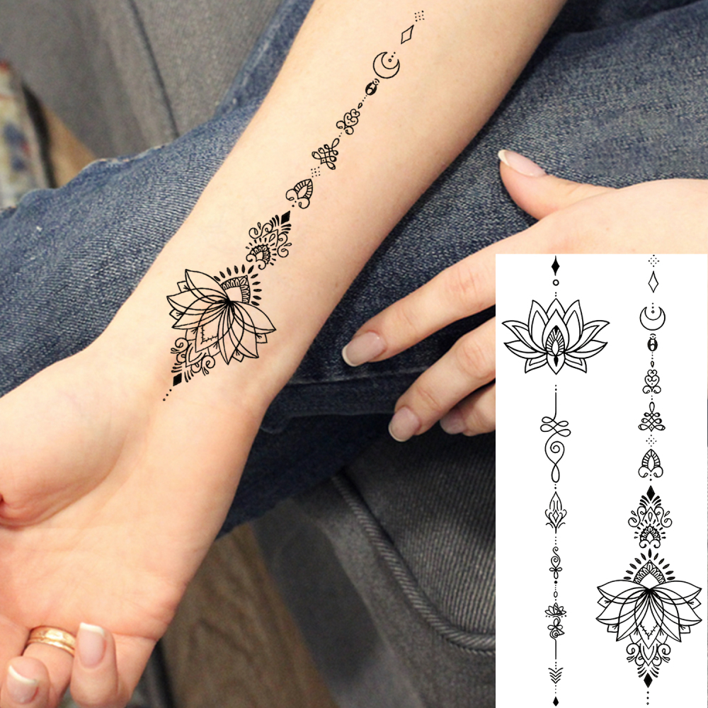 1 Sheet Lotus Flower Temporary Tattoos For Women Men Adults Hands Finger Foot Neck Clavicle Legs Forearm Shank Arm Body Art Makeup, Semi Permanent Temp Fake Tattoo Stickers Waterproof Long Lasting Realistic Tatoos For Festival Party Accessory