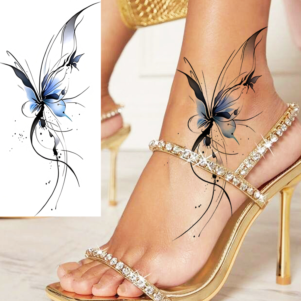 1 Sheet Butterfly Flower Temporary Tattoos For Women Men Adults Hands Finger Foot Neck Clavicle Legs Forearm Shank Arm Body Art Makeup, Semi Permanent Temp Fake Tattoo Stickers Waterproof Long Lasting Realistic Tatoos For Festival Party Accessory