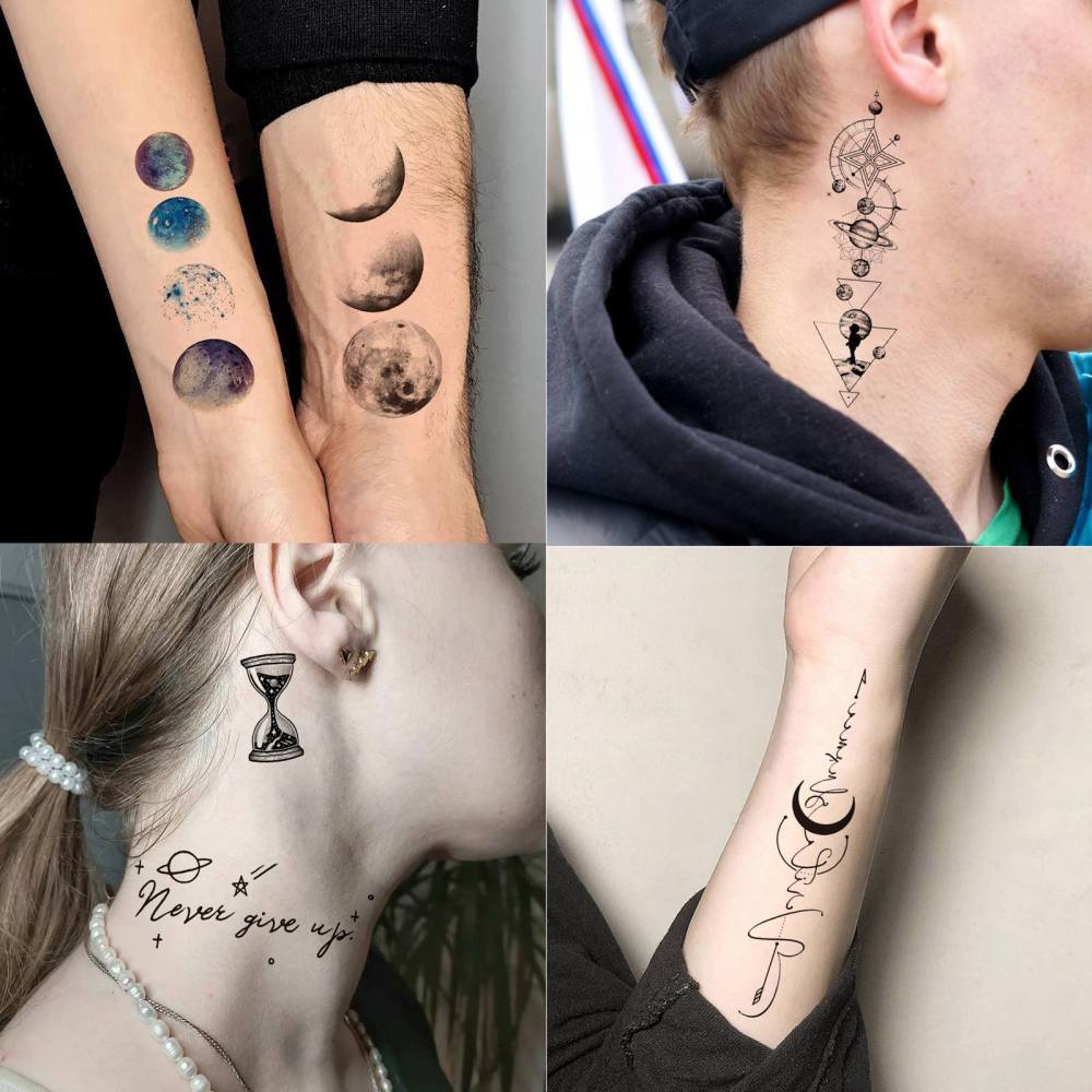 22 Sheets Space Astronaut Temporary Tattoos For Women Men Adults Hands Finger Foot Neck Clavicle Shank Arm Body Art Makeup, Semi Permanent Temp Fake Tattoo Stickers Waterproof Long Lasting Realistic Tatoos For Festival Party Accessory