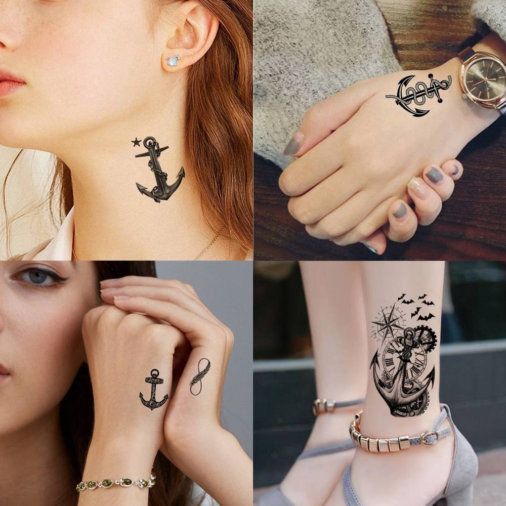 15 Sheets Pirate Anchor Temporary Tattoos For Women Men Adults Kids Hands Finger Foot Neck Clavicle Shank Arm Body Art Makeup, Semi Permanent Temp Fake Tattoo Stickers Waterproof Long Lasting Realistic Tatoos For Festival Party Accessory