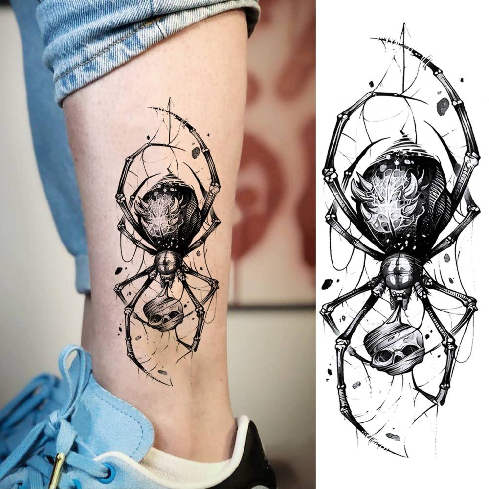 1 Sheet Spider Halloween Temporary Tattoos For Women Men Adults Hands Finger Foot Neck Clavicle Legs Forearm Shank Arm Body Art Makeup, Semi Permanent Temp Fake Tattoo Stickers Waterproof Long Lasting Realistic Tatoos For Festival Party Accessory