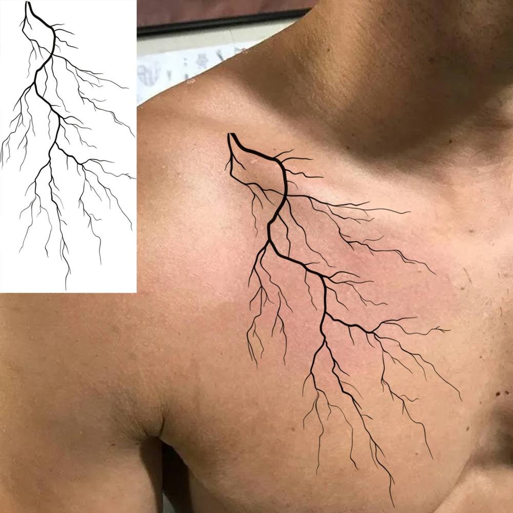 1 Sheet Blood vessels lightning Temporary Tattoos For Women Men Adults Hands Finger Foot Neck Clavicle Legs Forearm Shank Arm Body Art Makeup, Semi Permanent Temp Fake Tattoo Stickers Waterproof Long Lasting Realistic Tatoos For Festival Party Accessory