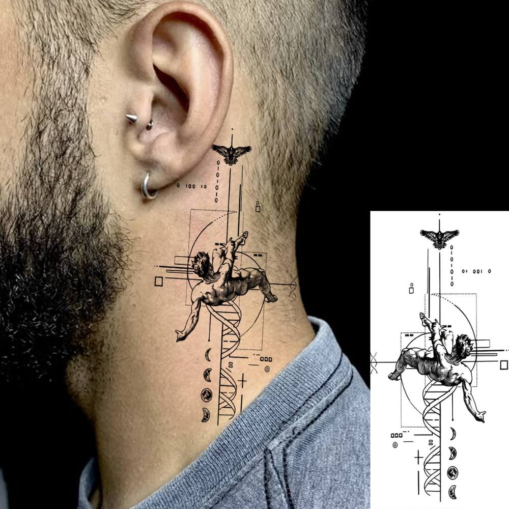 1 Sheet Agnel Abstract Temporary Tattoos For Women Men Adults Hands Finger Foot Neck Clavicle Legs Forearm Shank Arm Body Art Makeup, Semi Permanent Temp Fake Tattoo Stickers Waterproof Long Lasting Realistic Tatoos For Festival Party Accessory