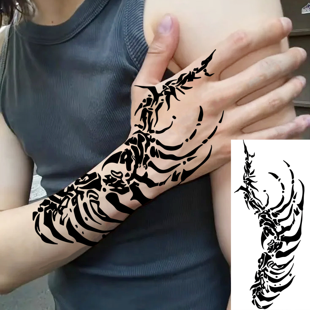 1 Sheet bone Temporary Tattoos For Women Men Adults Hands Finger Foot Neck Clavicle Legs Forearm Shank Arm Body Art Makeup, Semi Permanent Temp Fake Tattoo Stickers Waterproof Long Lasting Realistic Tatoos For Festival Party Accessory