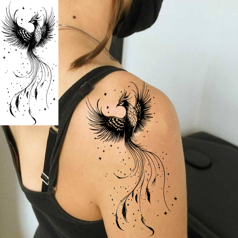 1 Sheet Phoenix Temporary Tattoos For Women Men Adults Hands Finger Foot Neck Clavicle Legs Forearm Shank Arm Body Art Makeup, Semi Permanent Temp Fake Tattoo Stickers Waterproof Long Lasting Realistic Tatoos For Festival Party Accessory